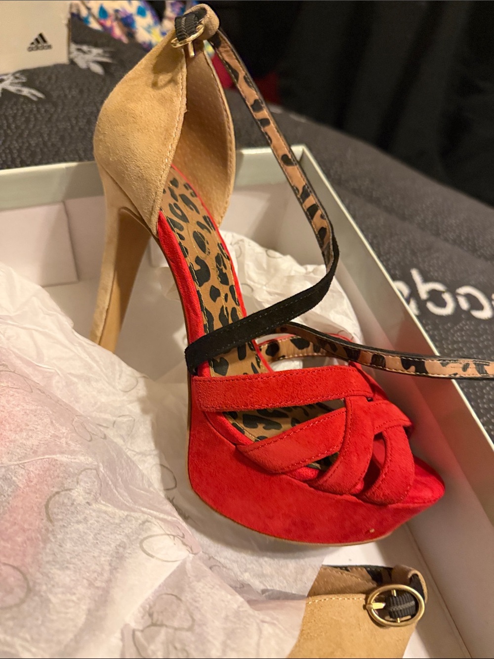 Jessica Simpson Red Suede High Heel Sandals with Ankle Strap